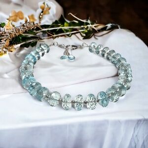 New Natural Sky Blue Topaz Bracelet Handmade 14k White Gold 7.5" - 8.1"
